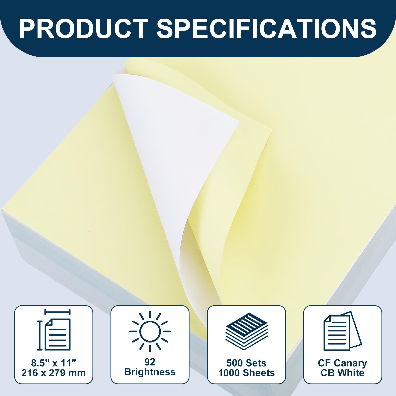 MotiMind 500 Sets 2-teiliges Kohle-Kopierpapier, umgekehrt, kohlenstofffreies Druckerpapier | Weiß/Kanarienvögel, 21,6 x 27,9 cm, 1000 Blatt für Rechnungen, Quittungen, Geschäftsformulare, Verkaufsstellen