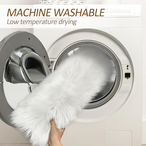 Miniatura 6 de Alfombra rectangular blanca de 2 x 6 pies, de piel sintética de oveja para sala de estar, alfombra mullida y lavable para dormitorio, cuarto de