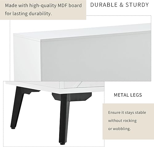 Miniatura 4 de Soporte de TV moderno de mediados de siglo para TV de 75 pulgadas, gabinete de TV de madera con cajón y estante abierto, mesa consola de TV