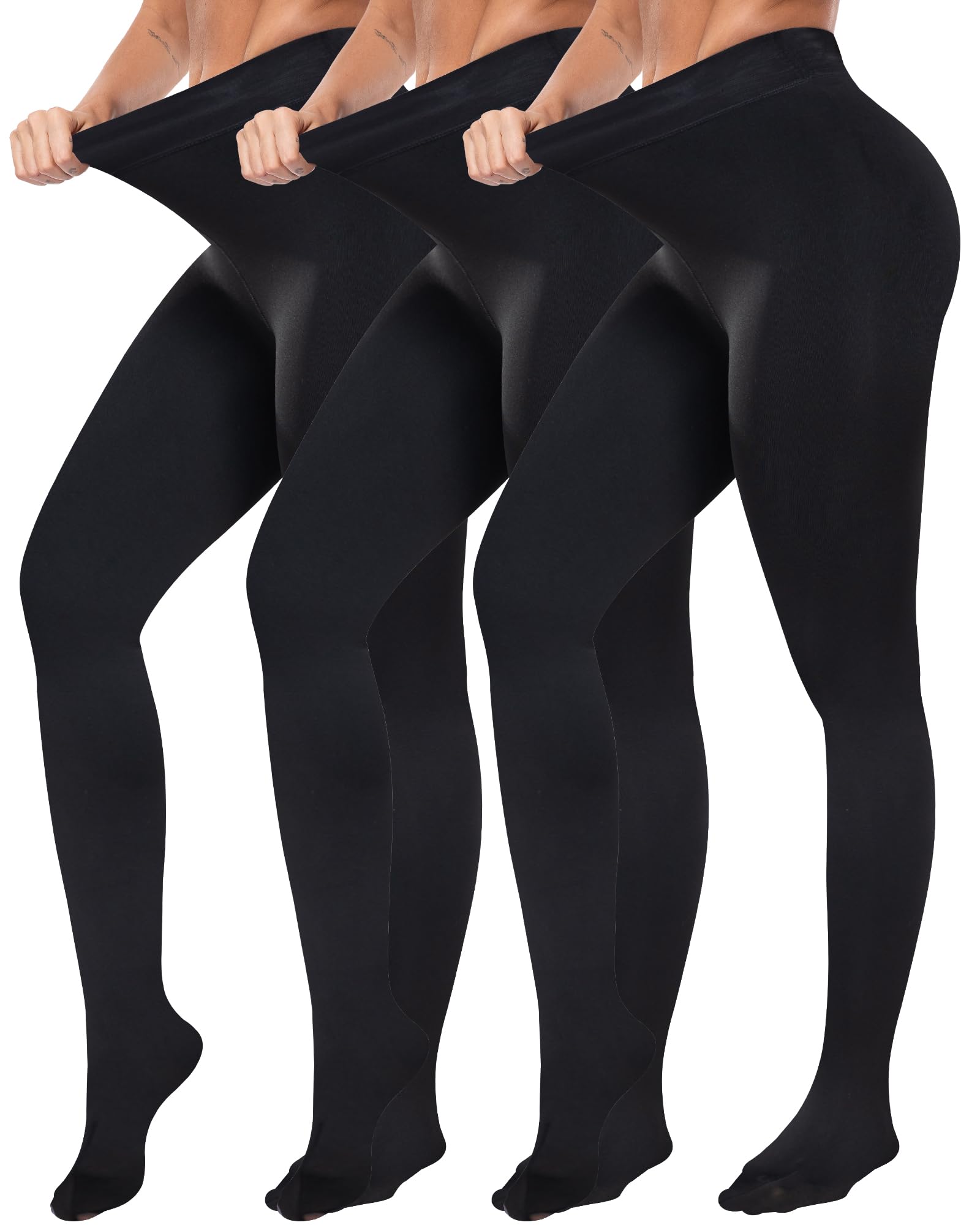 ATHVOTAR Fleece Lined Winter Tights Women - Thermal Warm Opaque Pantyhose Thick Sheer Leggings 1 Black/1 Black/1 Black Medium/Large