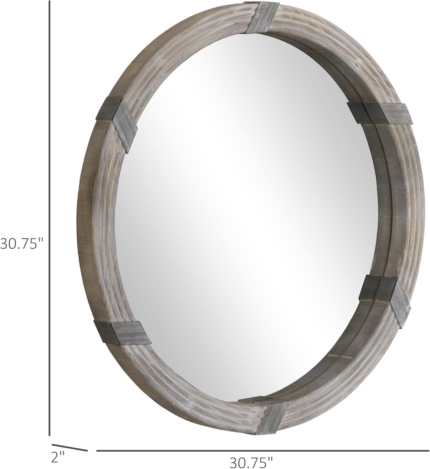 HOMCOM 30.75" Wood Wall Mirror, Farmhouse Decorative e Round Mirror for Wall Decor in Living Room, Bedroom, Natural Wood Color