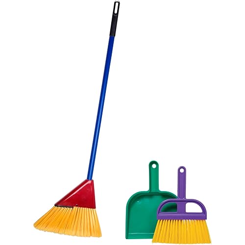 Schylling Children's Broom Set - Kids Pretend Play Cleaning Kit - Includes Broom, Dustpan, and Brush - Ages 3 and Up