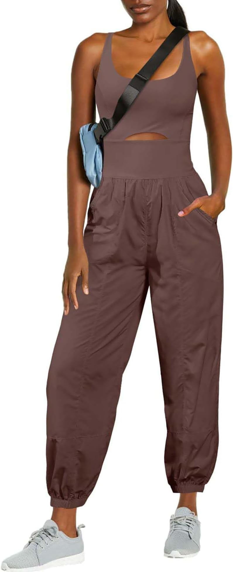 Womens Running Onesie Athletic Romper Pants Hiking Outfits One Piece Workout Jumpsuits with Pockets