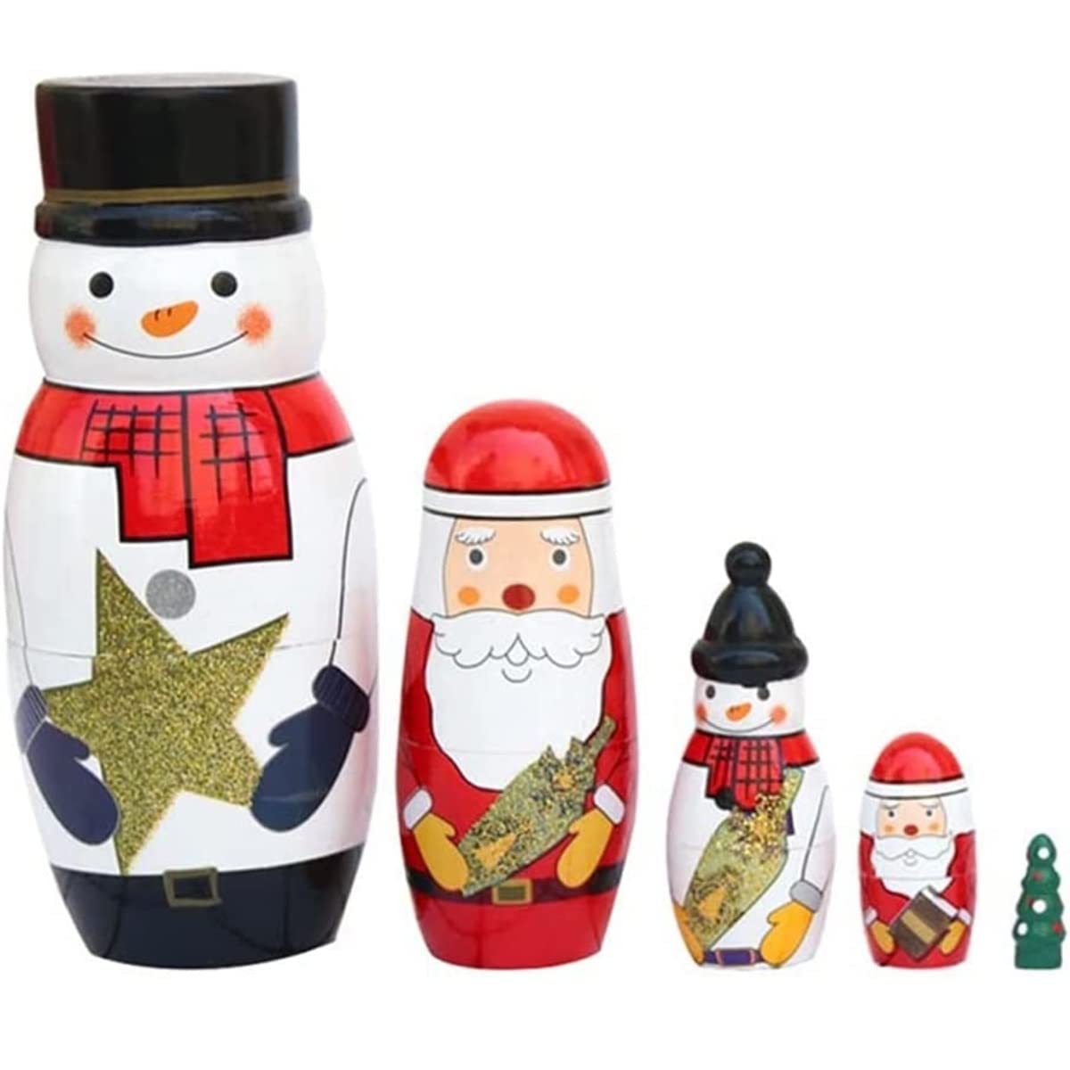 Matrioska 5 Pezzi Bellissime Bambole Russe Di Nidificazione In Legno Fatte A Mano Babbo Natale Pupazzo Neve Matrioska Regalo Giocattolo Impilabile