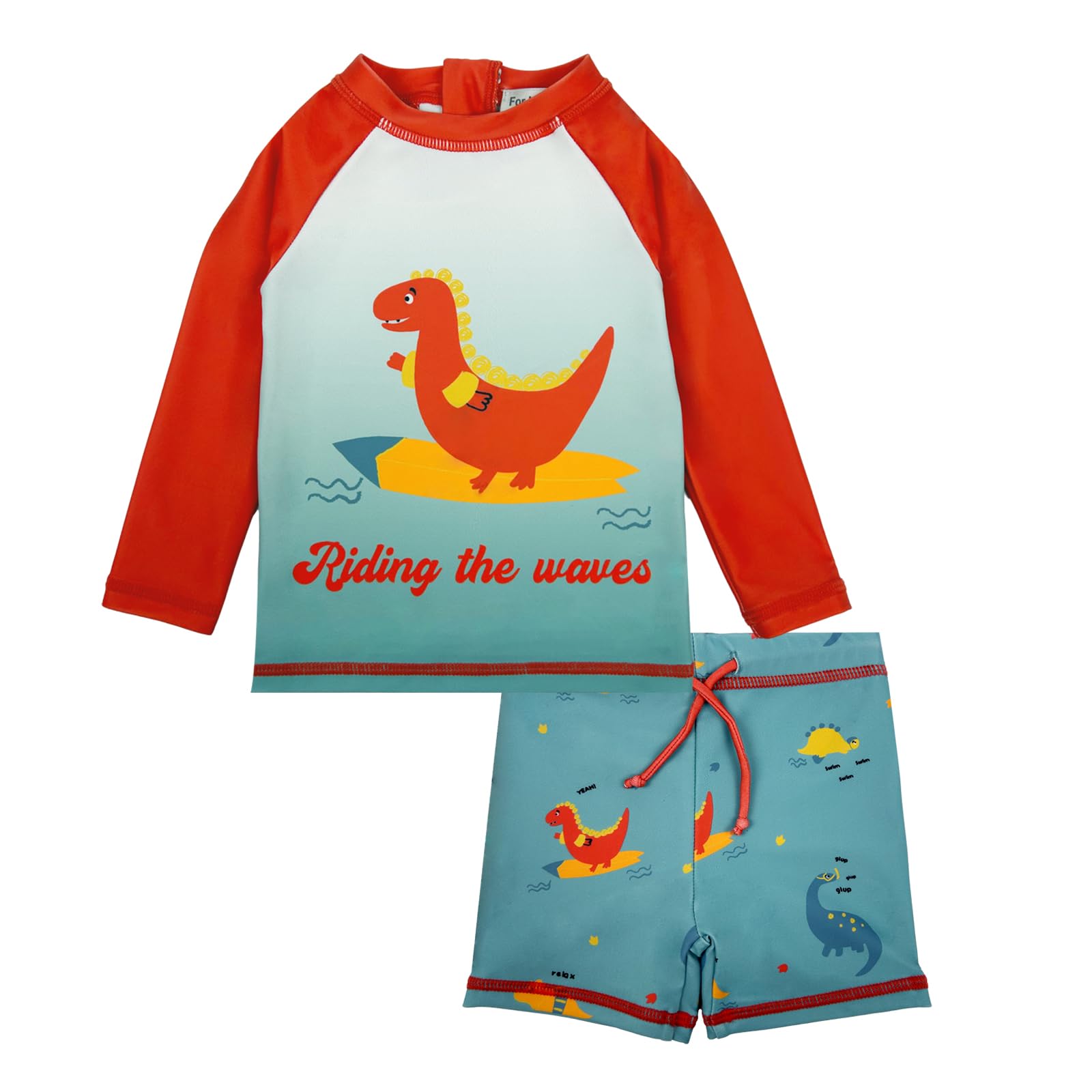 Baby Toddler Boy Long Sleeve Two-Piece Rash Guard Set Swimsuit with UPF50+ Sun Protection for 0-6 Years