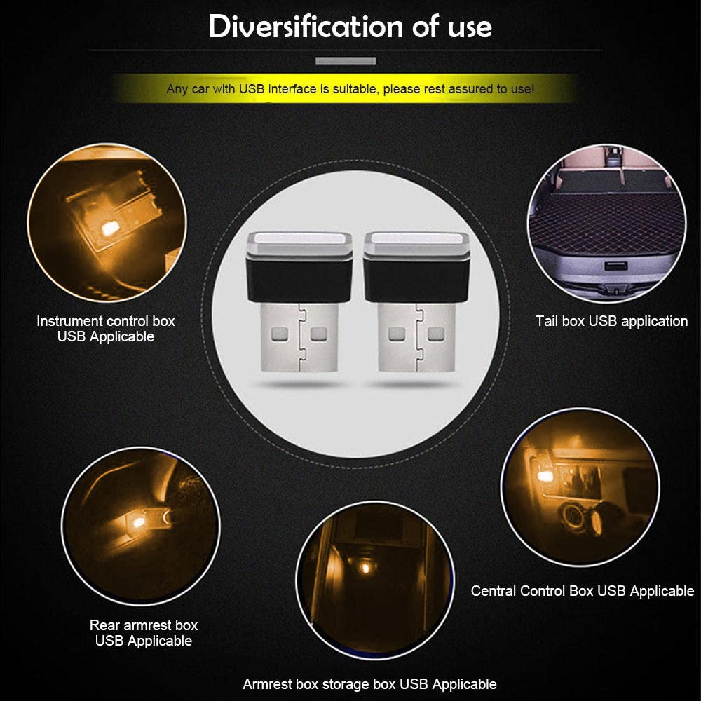 2 Luci LED USB Per Auto A 8 Colori – Mini Lampade Con Sensore Di Luce E Connettore Type-C Per Lettura E Atmosfera!