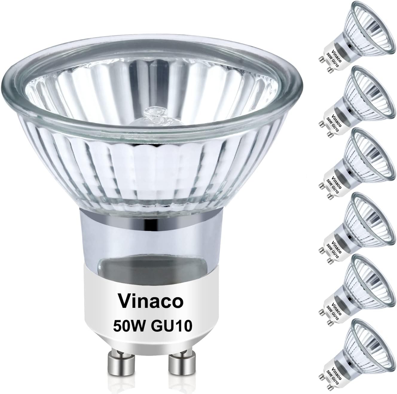 Vinaco GU10 Bulb, 6 Pack Halogen 120V 50W, Dimmable, MR16 GU10 Light Bulb with Long Lasting Lifespan, gu10+c for Track&Recessed Lighting, Gu10 Base Bulb, 50W MR16/FL/GU10, Warm White
