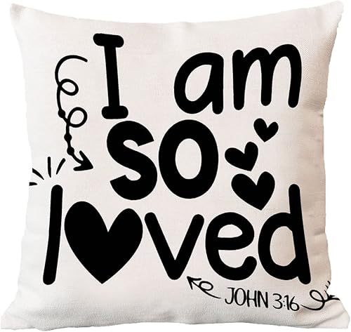 Miniatura 5 de Funda de almohada con texto en inglés I Am So Loved para el día de San Valentín romántica boda compromiso decoración rústica decoración del hogar
