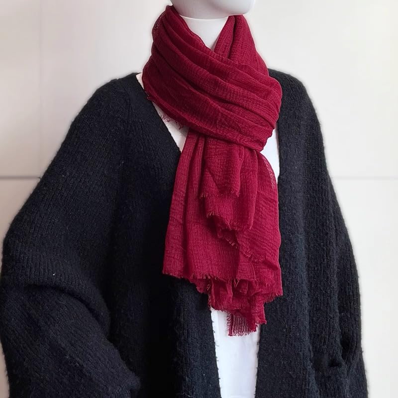 Febfim 6PCS Women Soft Cotton Linen Crinkle Scarves Shawl Fashion Muslin Ladies Priceable Hijab Head Scarf 7