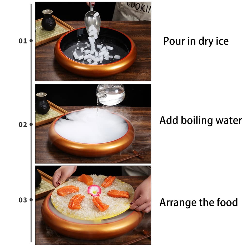 Secchiello Rotondo per Sashimi di Pesce e Frutti di Mare, Piatto Giapponese per Ghiaccio Secco, Servizio da Buffet, stoviglie Creative, Regalo per Gli Amanti del Sushi, 2,Gold B-33.5cm