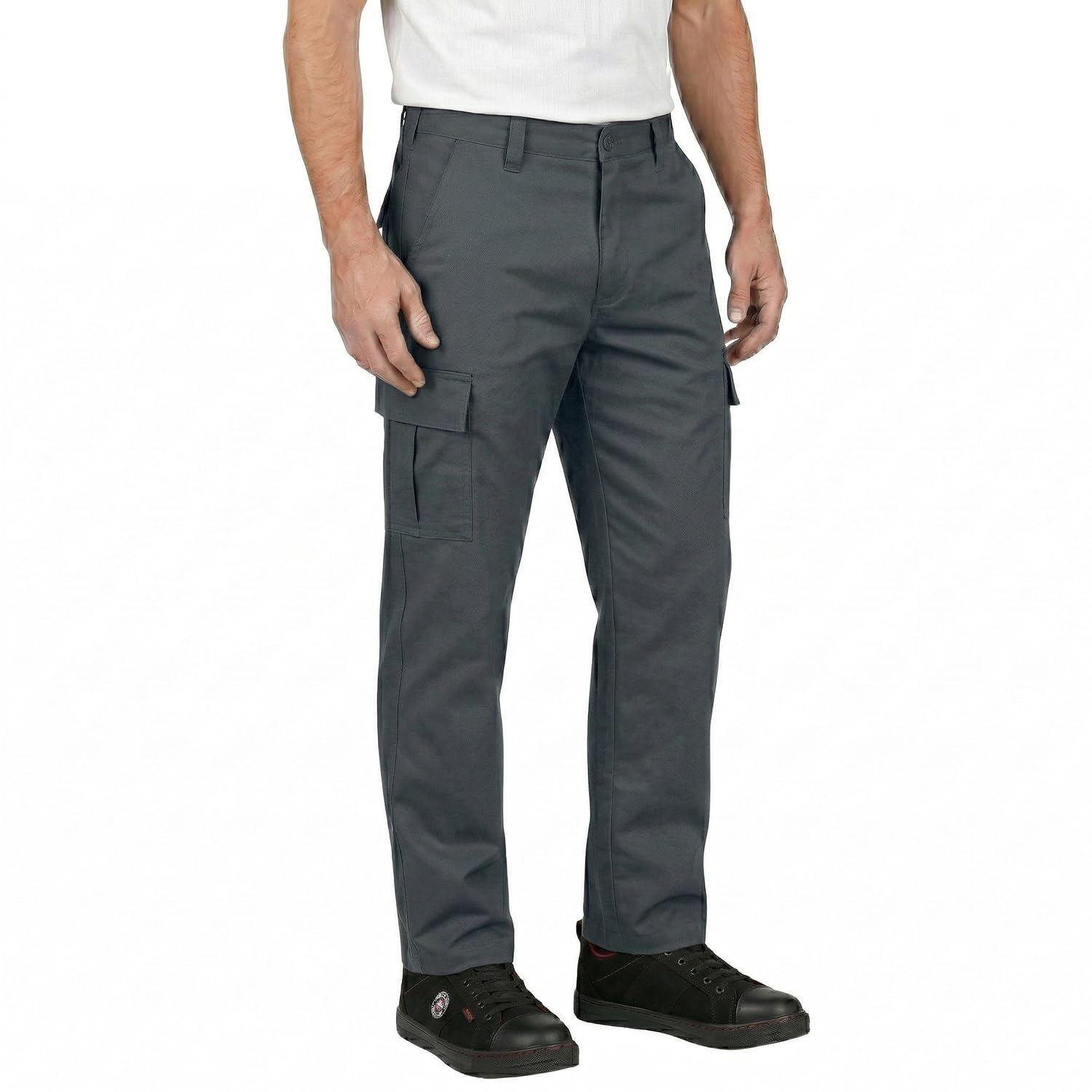Lee Cooper Men's Cargo Trousers with Multi Pocket Easy Care Safety Workwear Pants Durable Heavy-Duty Work Trouser Regular Fit Button & Zip Closure Pant for Men Casual Wear (Grey, 38W / 33L)