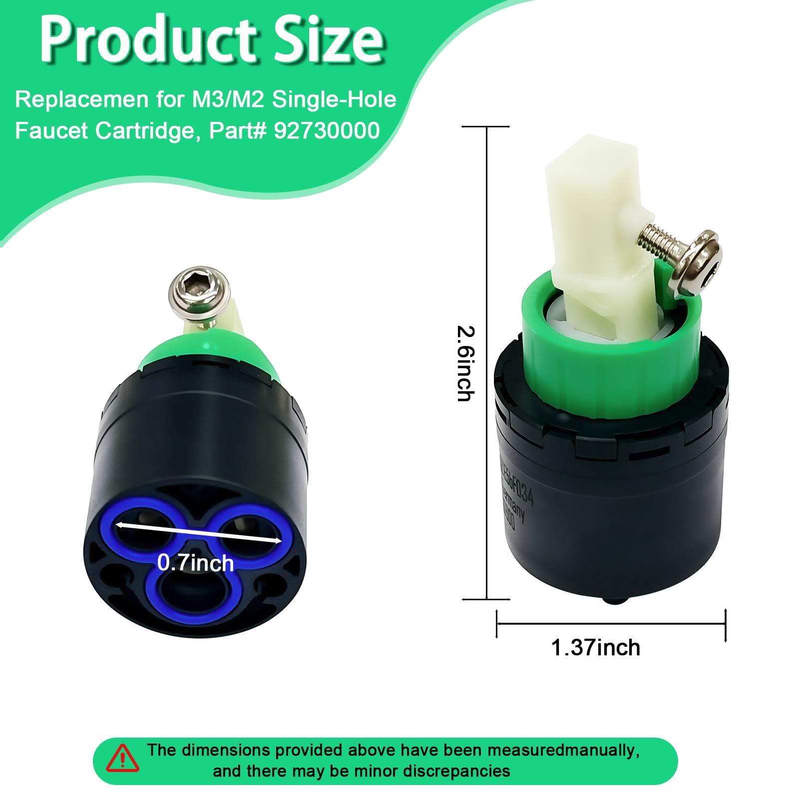 Repuesto compatible con Hansgrohe 92730000 cartucho de grifo para cartucho de cerámica de un solo agujero M3/M2 de 2 pulgadas de repuesto para grifo de baño