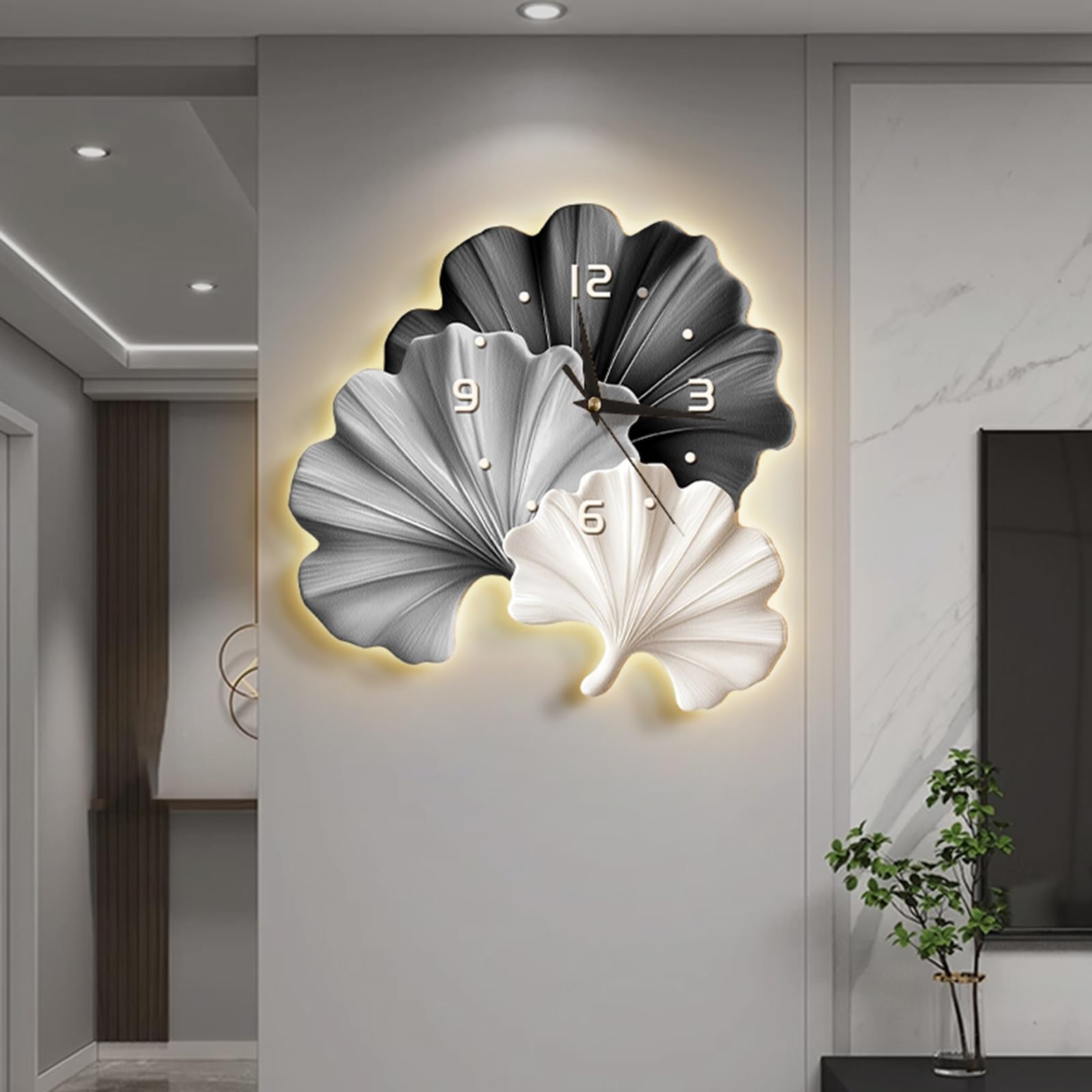 MESCXTY Beautiful Wall Clock with LED Light, Crystal Porcelain Decorative Clock, Suitable for Shops, Offices, Living Rooms(Gray,50 * 50cm/19.7 19.7in)