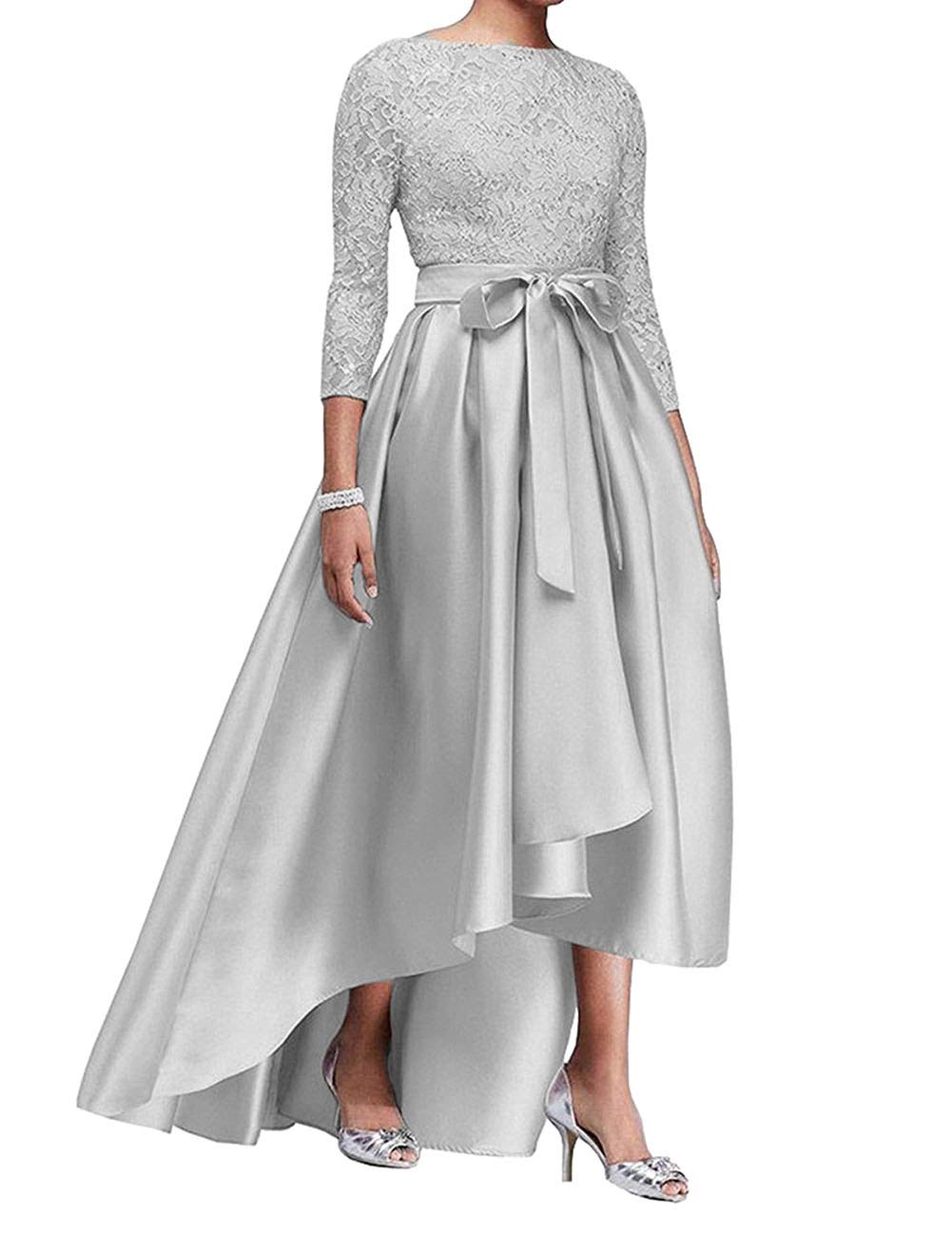 H.S.DHigh Low Mother of The Bride Dresses Lace Evening Formal Dress 3/4 Sleeve Plus Size for Wedding Guest Groom Dresses