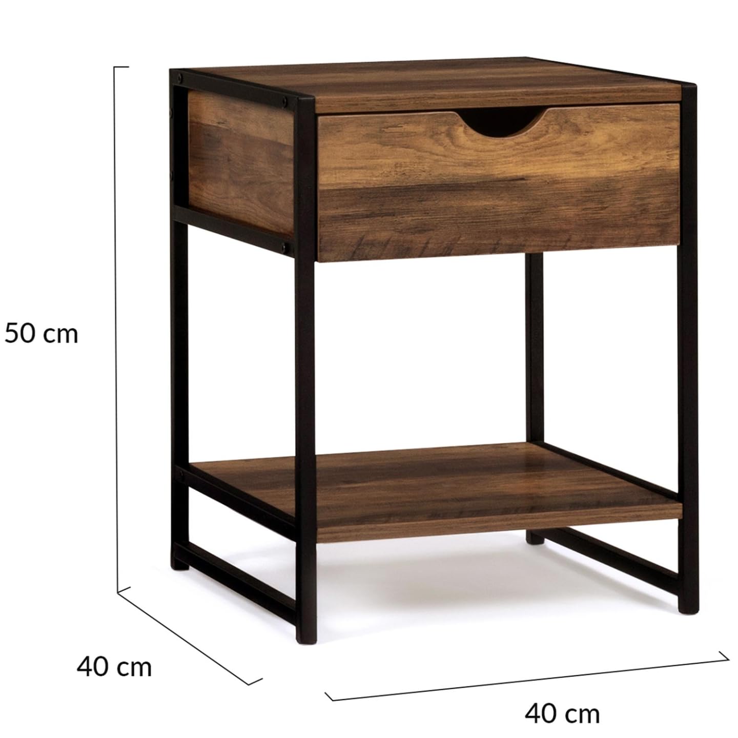 IDMarket - Lot de 2 Tables de Chevet Hawkins 1 tiroir avec Tablette Bois foncé Design Industriel