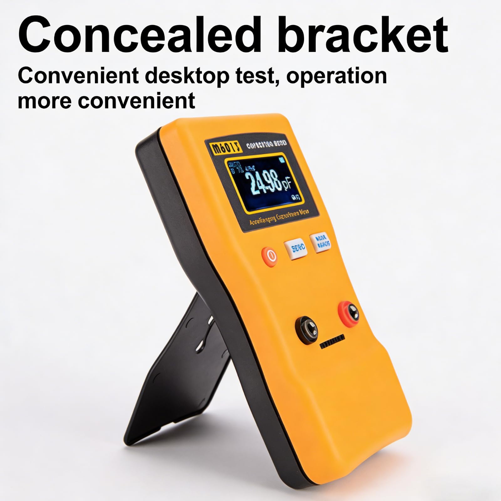 Digital Kapazitätsmessgerät, 0.01pf Bis 470mf Kondensator Messgerät Kapazitätsmesser, M6013 Auto-Ranging Capacitance Meter Capacitor Tester Mit 2 Testclips und Halterung für Gerätefehlerprüfung