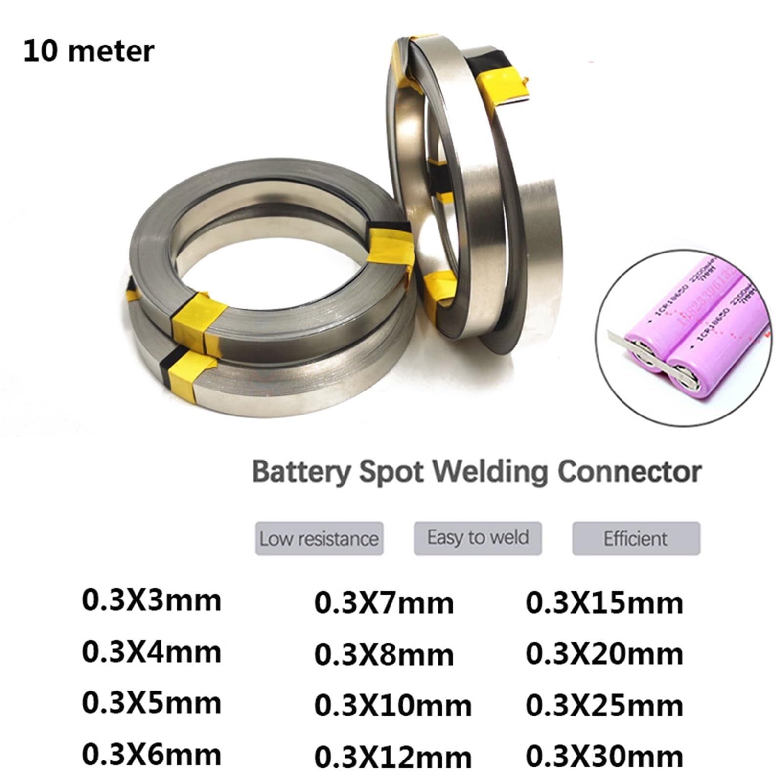 Nastro in strisce di nichel, Nastro in striscia di nichel for ioni di litio 2 pezzi Argento 0,3 mm x (3-30) mm x 10 m(0.3mmx30mmx10m)