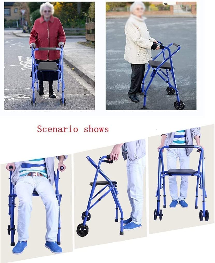 Chodzik dla seniorów, wałek do kół, chodzik medyczny, chodzik dla osób starszych, 2 kółka, rollator, składany sprzęt do chodzenia w ruchu, lekki rolator, dla osób starszych i niepełnosprawnych