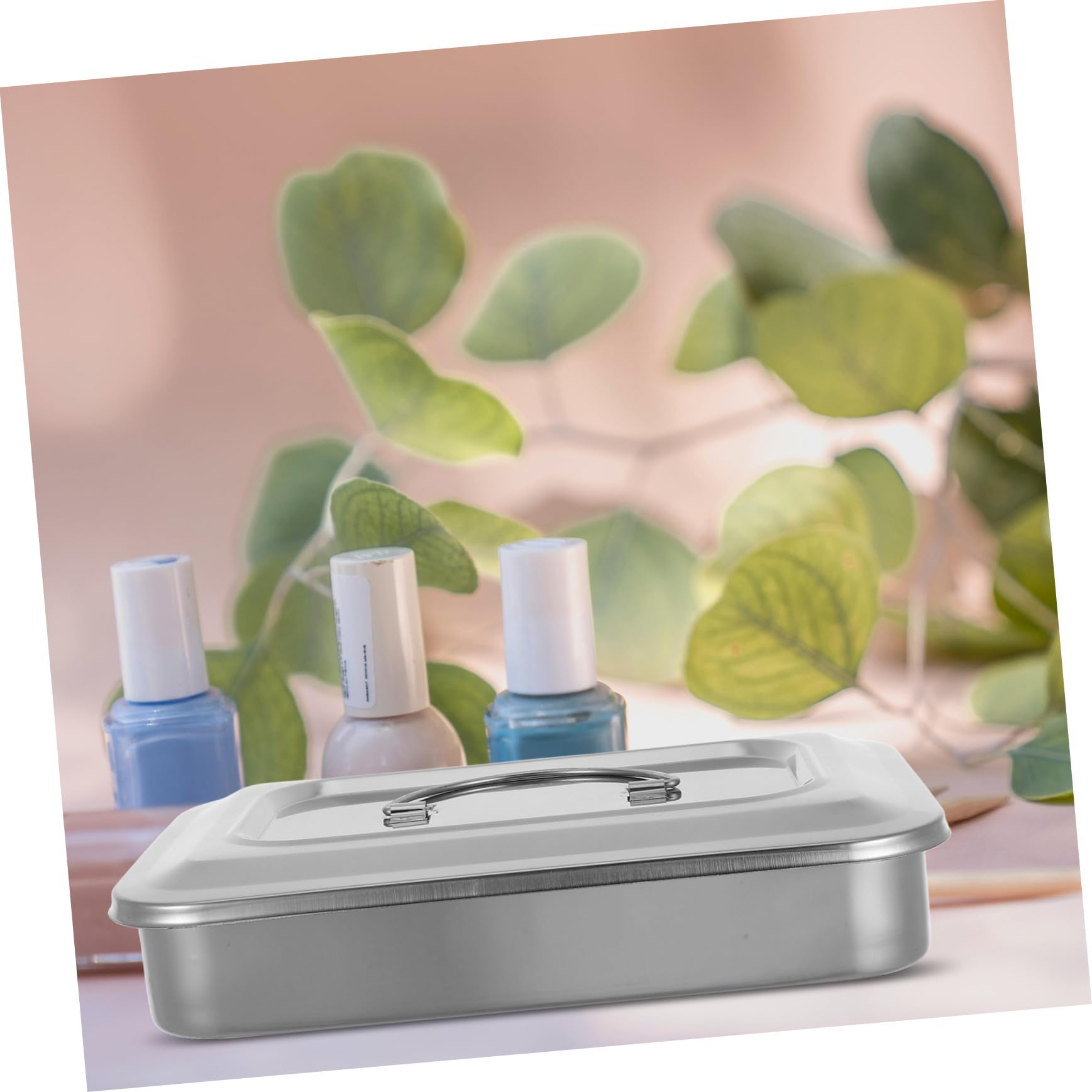 Caja de esterilización de acero inoxidable con tapa Bandeja de cuadrada de acero inoxidable Bandeja de esterilización duradera e inoxidable para uñas y herramientas de belleza