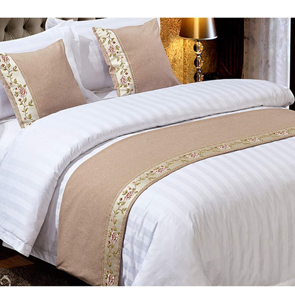 Bed Runners And Matching Cushions Set, Cotton And Linen Jacquard Scarves Bed Runners Hotel Bed Scarf Bedding Bed Towel Bedspread Protection For Living Room Bedroom (Color : Beige, Size : 50x210cm (f