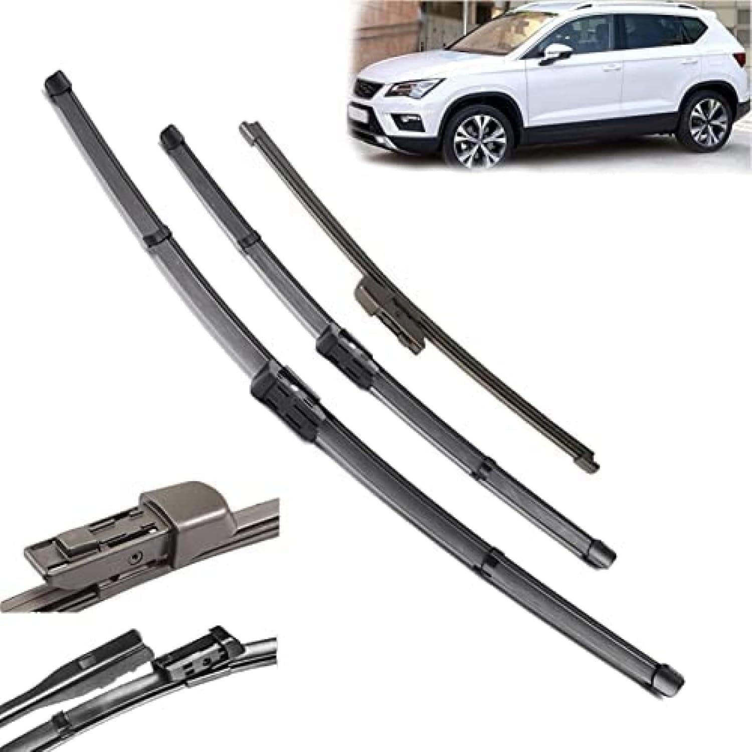 Tergicristallo per Seat Ateca 2016-2020, Set di spazzole tergicristallo anteriore e posteriore, Parabrezza 26" 18" 11", 2 pezzi