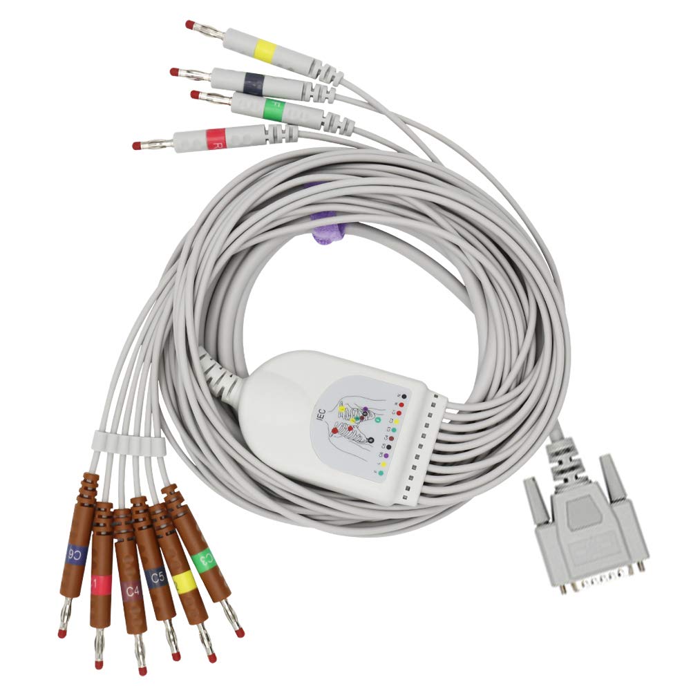 Cable compatible ECG/EKG para Nihon Kohden BA-902D 10 cables 15 pines conector AHA Banana 4.0 mm FDA/CE aprobado