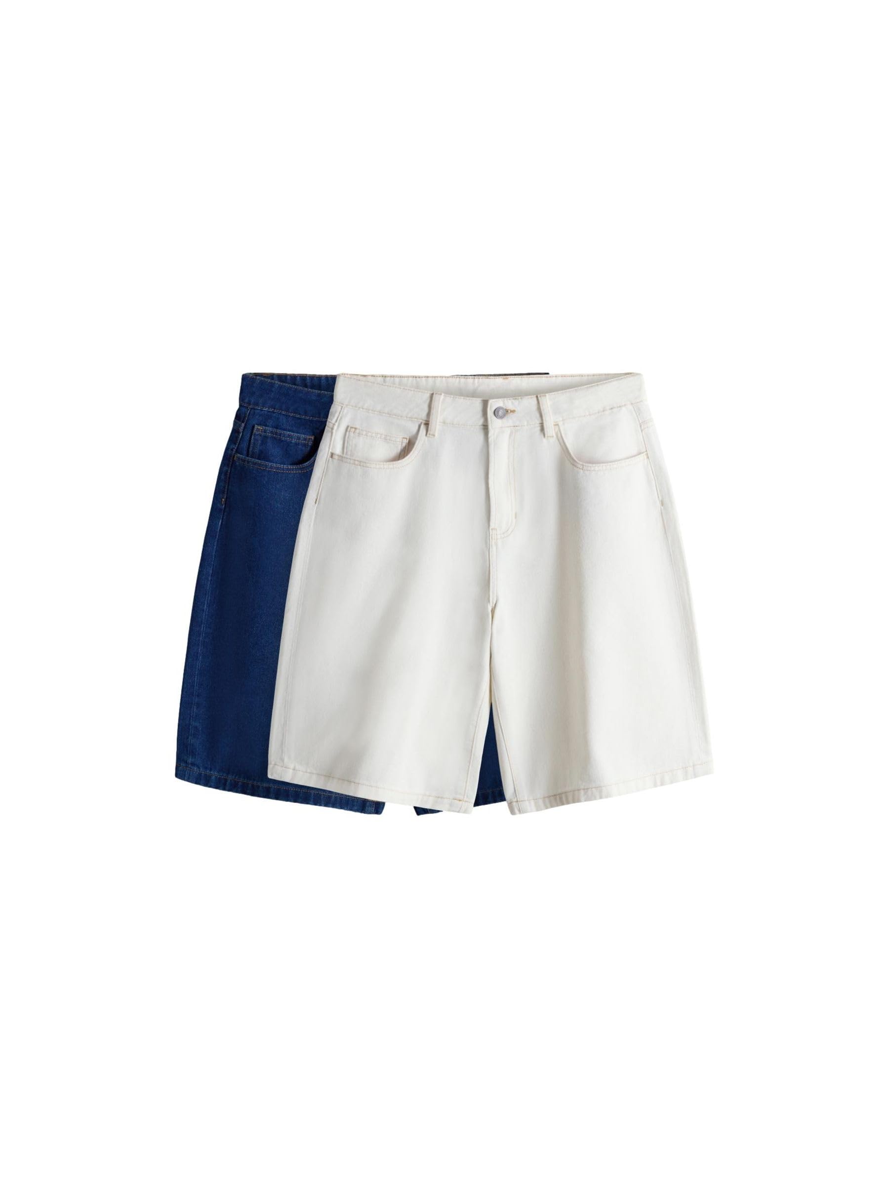 THE SET Donne Confezione da 2 Bermuda | Denim, Adulto, Standard, Mid Rise, Button, Lavabile in lavatrice