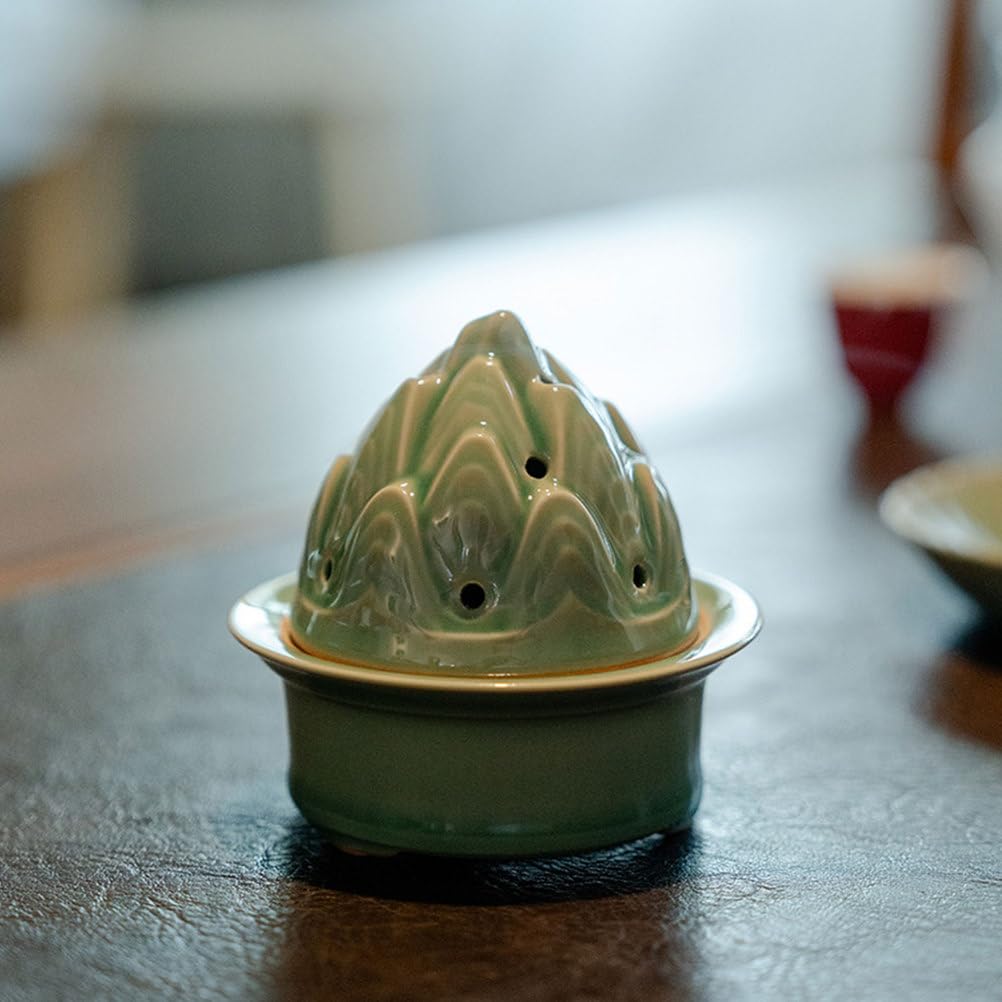 Símbolo de montaña de cerámica Soporte de Incienso Tazón ardiente de Manchas Hechas a Mano Quemador de Boshan Chino para Feng Shui & Meditation, decoración de la habitación,A