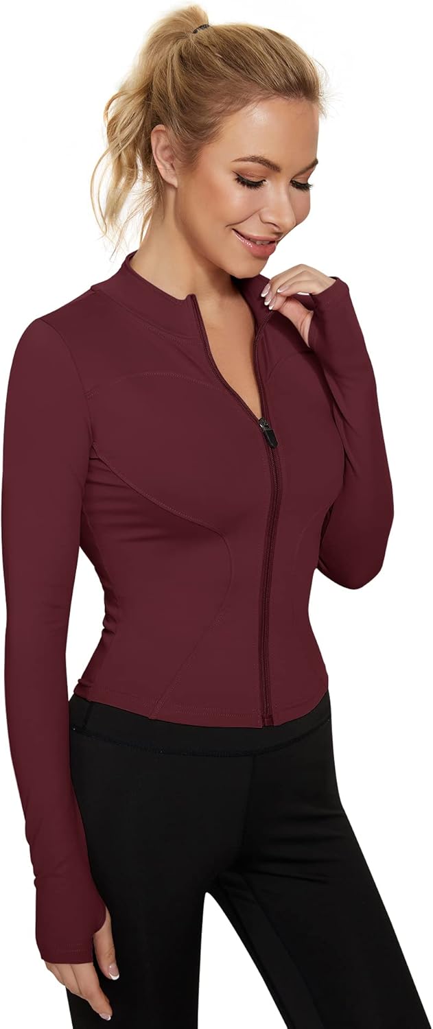LUYAA Women's Workout Jacket Lightweight Zip Up Yoga Jacket Cropped Athletic Slim Fit Tops - Image 2