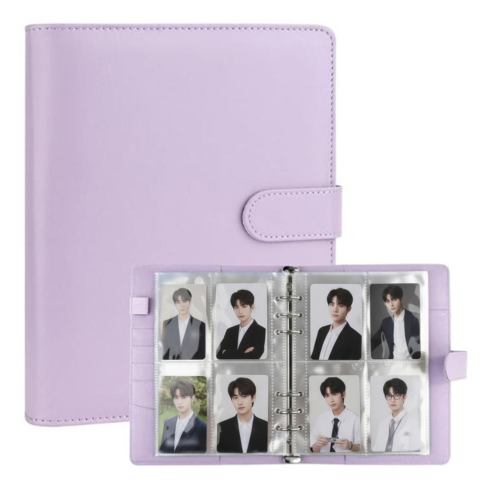 A5 6 Ring Kpop Photocard Binder | 35 Pack 4-Pocket Pages 280 Card Holder - PU Leather Magnetic Closure Album (Purple)