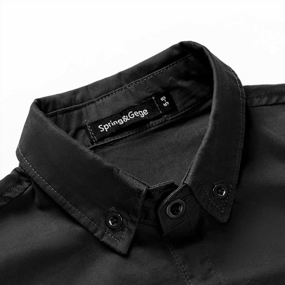 Spring&Gege Camisa de manga larga con botones de sarga tejida para niños