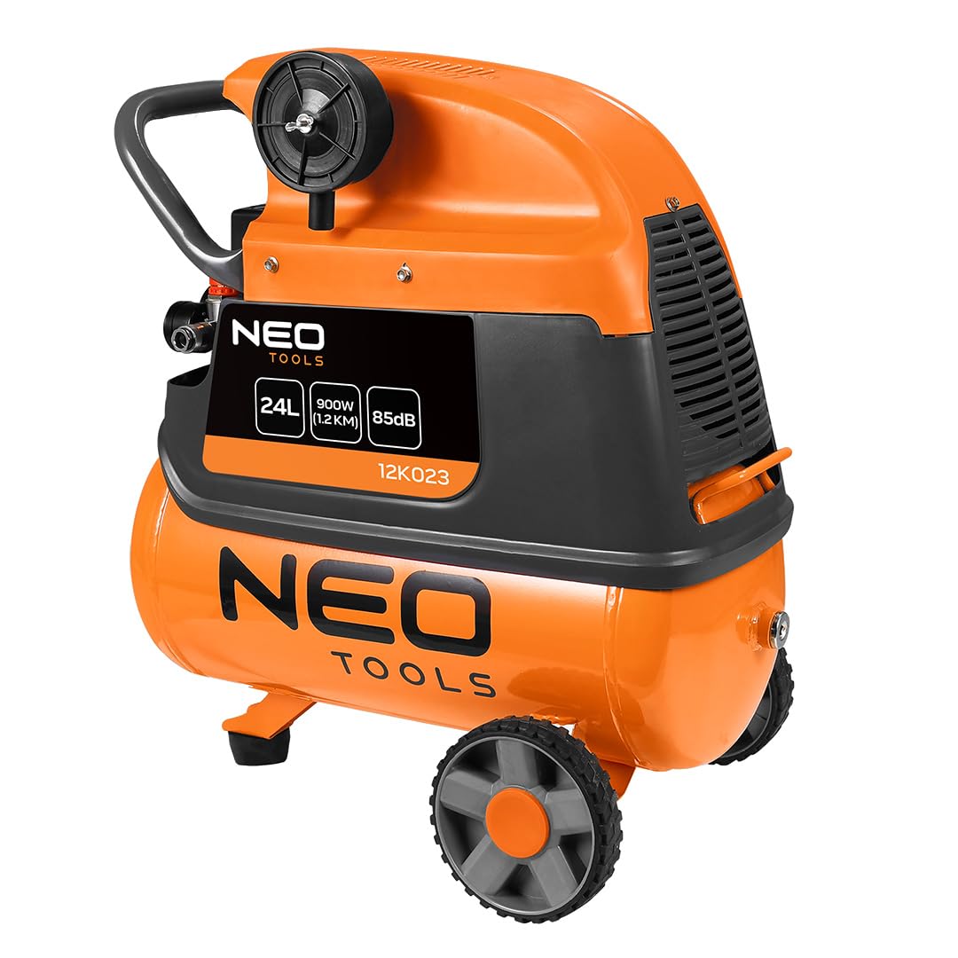 NEO TOOLS Compressore d'aria da 24 litri, pressione massima 8 bar, 900 W, 135 l/min, compressore olio, compressore olio con valvola di scarico, compressore su ruote 570 x 306 x 670 mm