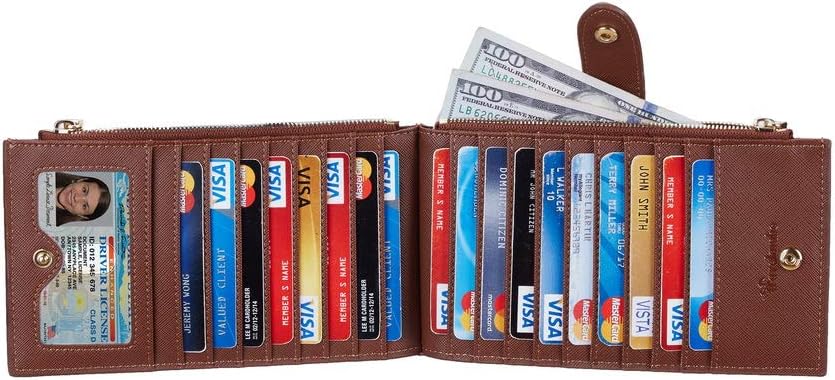 Travelambo Womens Wallet RFID Blocking Bifold Multi Card Case Wallet with Zipper Pocket Crosshatch (Brown Deep 8119)