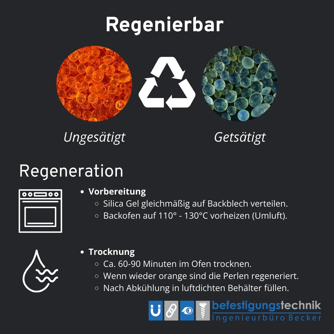 1 kg Silica Gel Orange Trockenmittel Indikator regenerierbar Entfeuchter (1 KG)