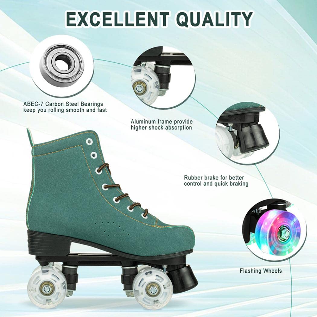 Silvertree Patins à roulettes pour homme et femme en cuir synthétique - Patins à roulettes brillants pour adultes - Patins à roulettes lumineux à quatre roues pour filles et garçons - Unisexe
