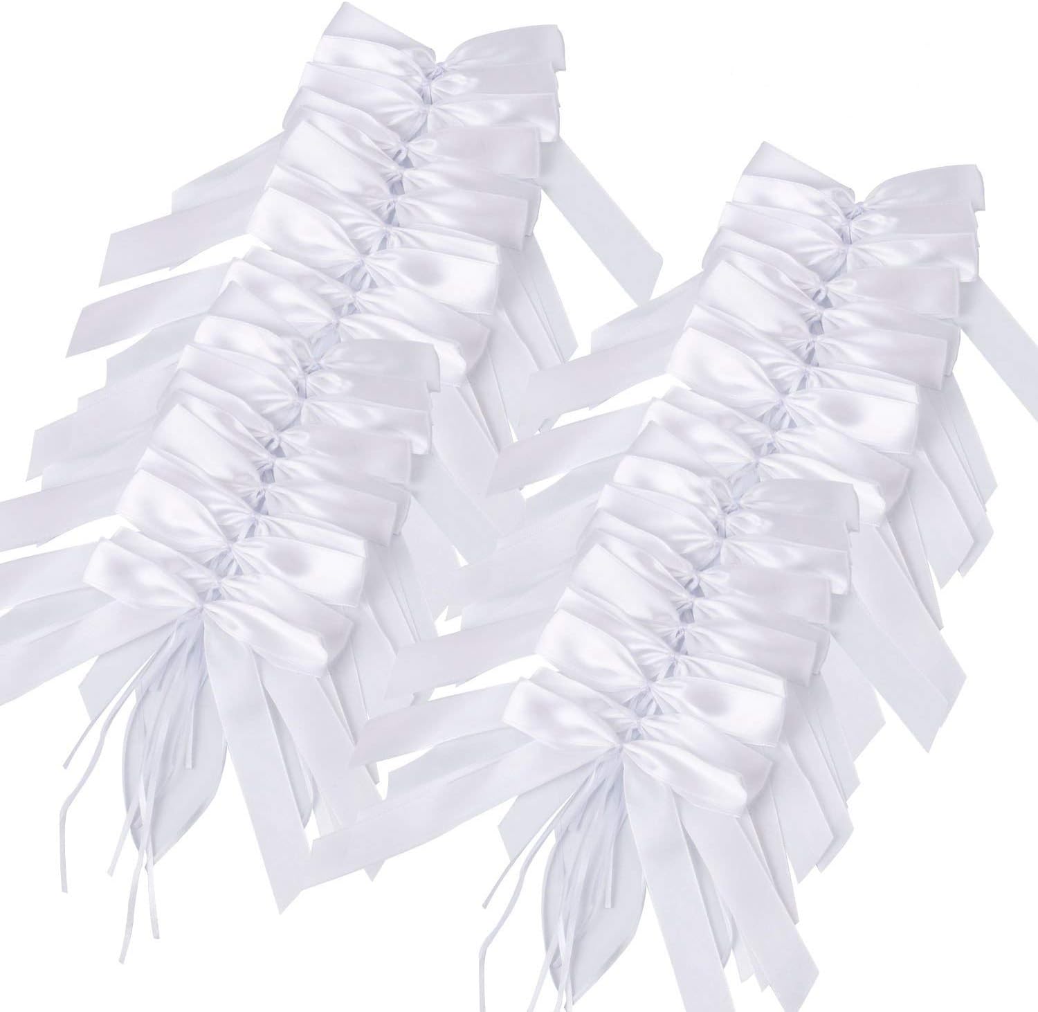 DazSpirit 100PCS Wedding Decoration Ribbon Bows, White Satin Bows for Car, Crafts, Christmas Tree, Florist Box Kit, Hamper, Bouquet, Gifts