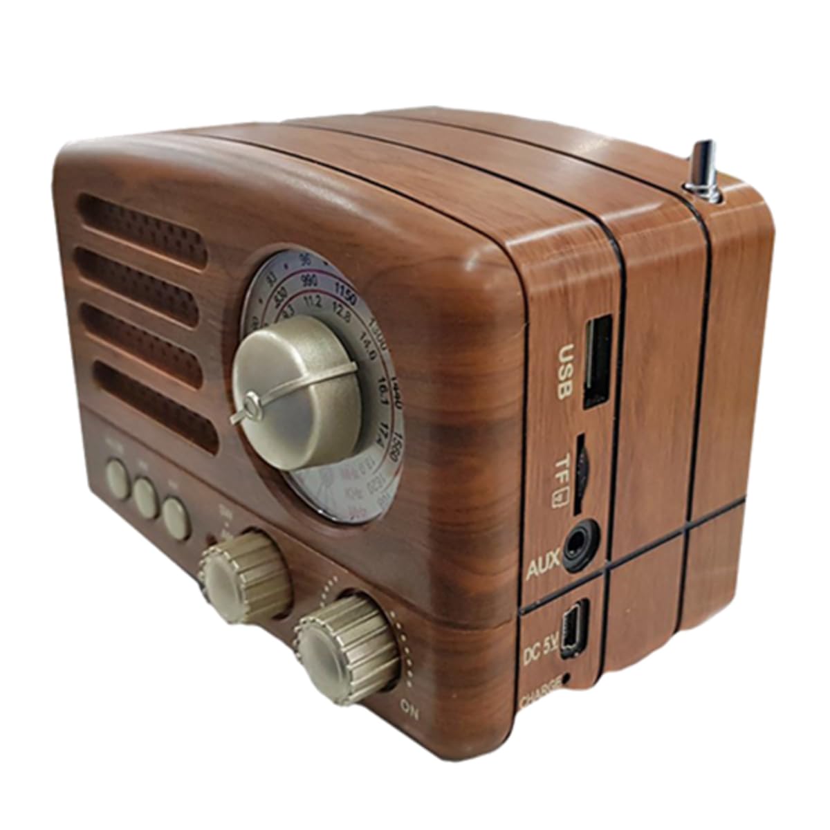 Vintage Holz-Radio mit Bluetooth, AM/FM/SW, MP3-Player, USB/SD-Kartenslot, Akku, Retro-Design