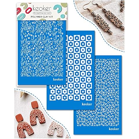 Silk Screen Stencils for Polymer Clay, 3 PCS Reusable Silkscreen Print Kit,for Printing on Clay & Other Jewelry Clay Earrings Decoration, Each 6" X 3.8" (3PC) Cover