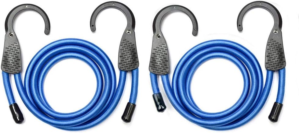 48-Inch Blue/Black Adjustable Heavy-Duty Bungee Cord with Extra Wide Opening Steel Hooks(2pack)- Blue