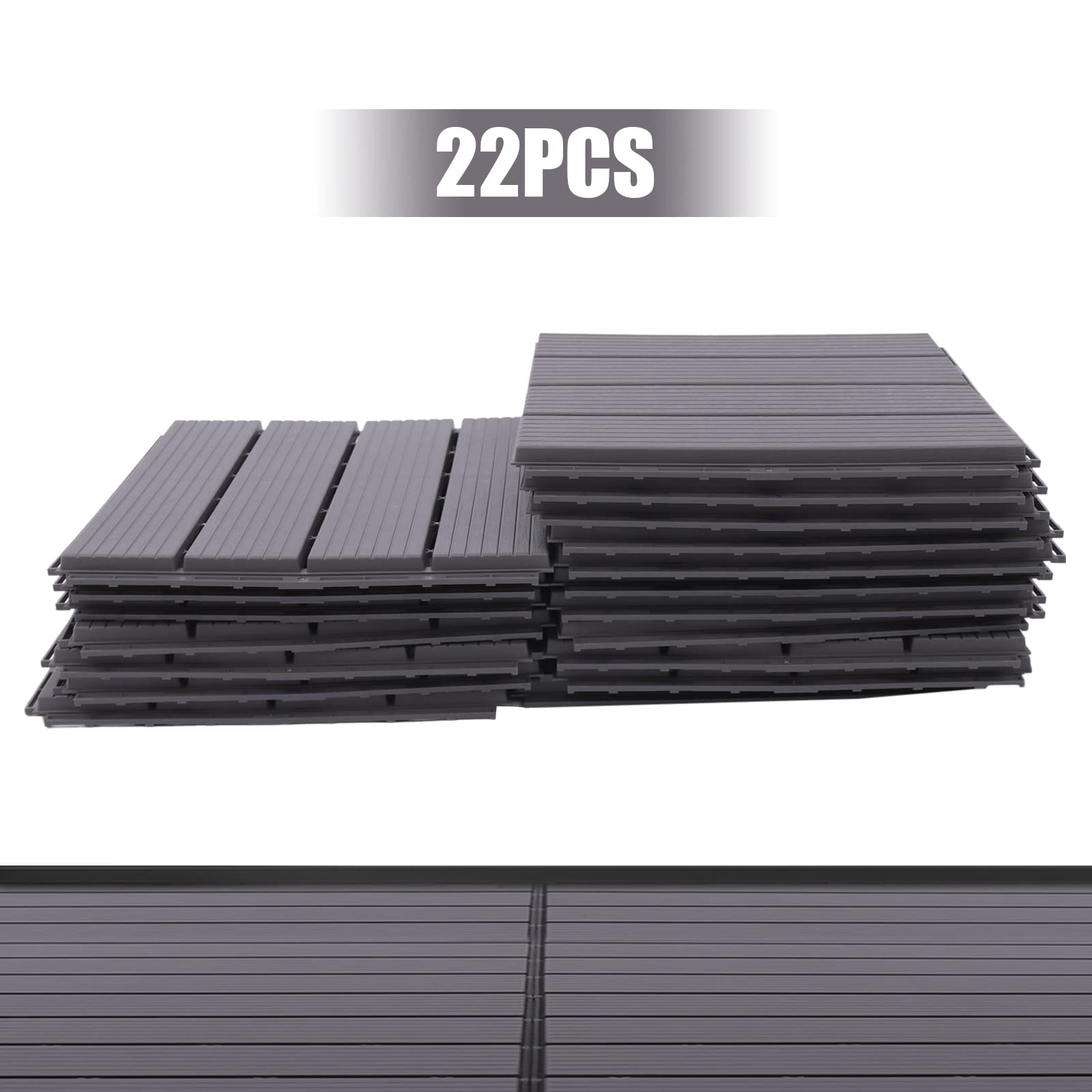Piastrelle per terrazza, 22 pezzi, in polipropilene, 30 x 30 x 1,6 cm, grigio, sistema a clic
