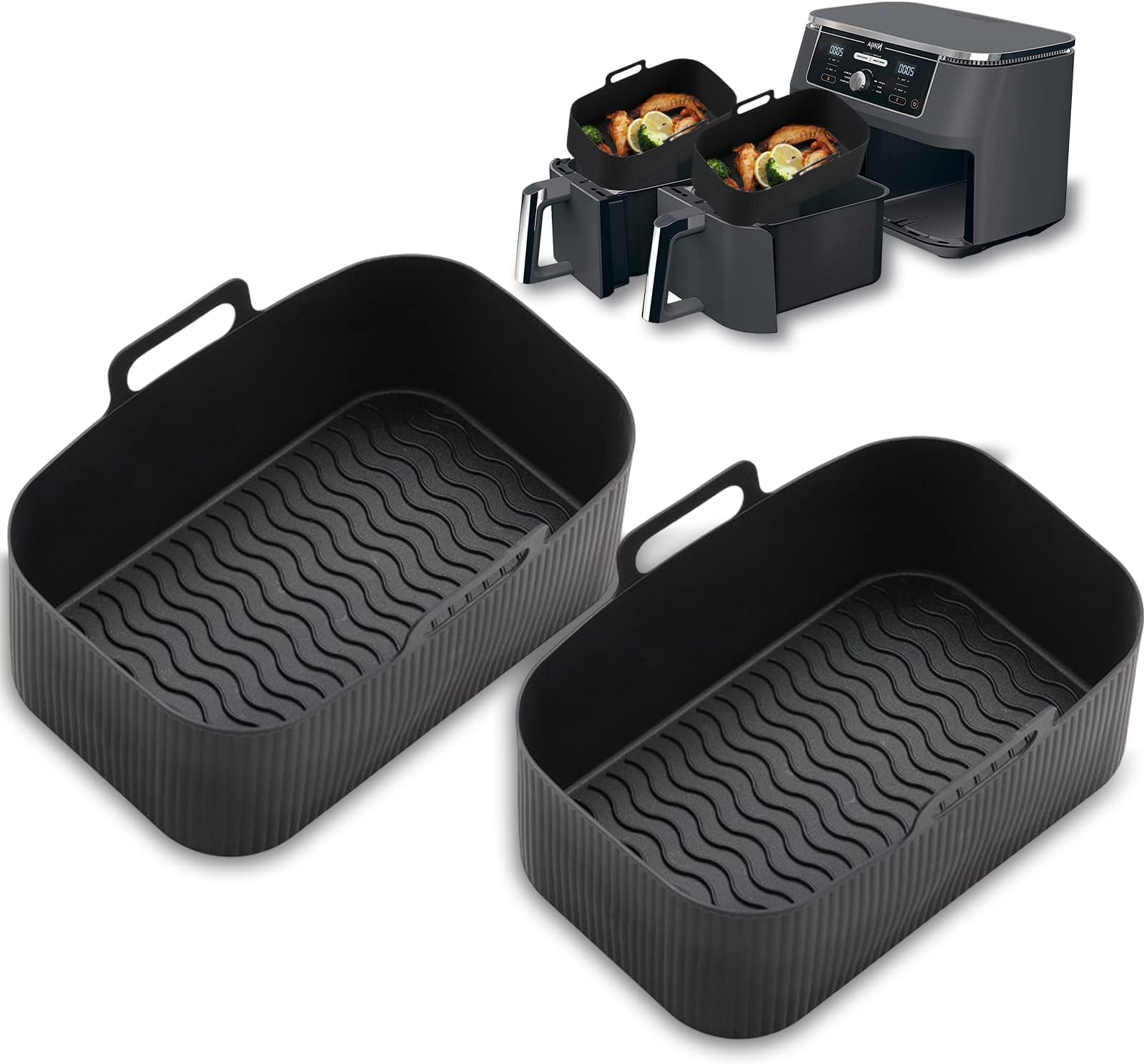 Silicone Air Fryer Liners for Ninja Dual Air Fryer, 2 Pack Air Fryer Silicone Liner for Ninja Air Fryer Accessories, Airfryer Accessories Airfryer Liners for Ninja Dual (L)