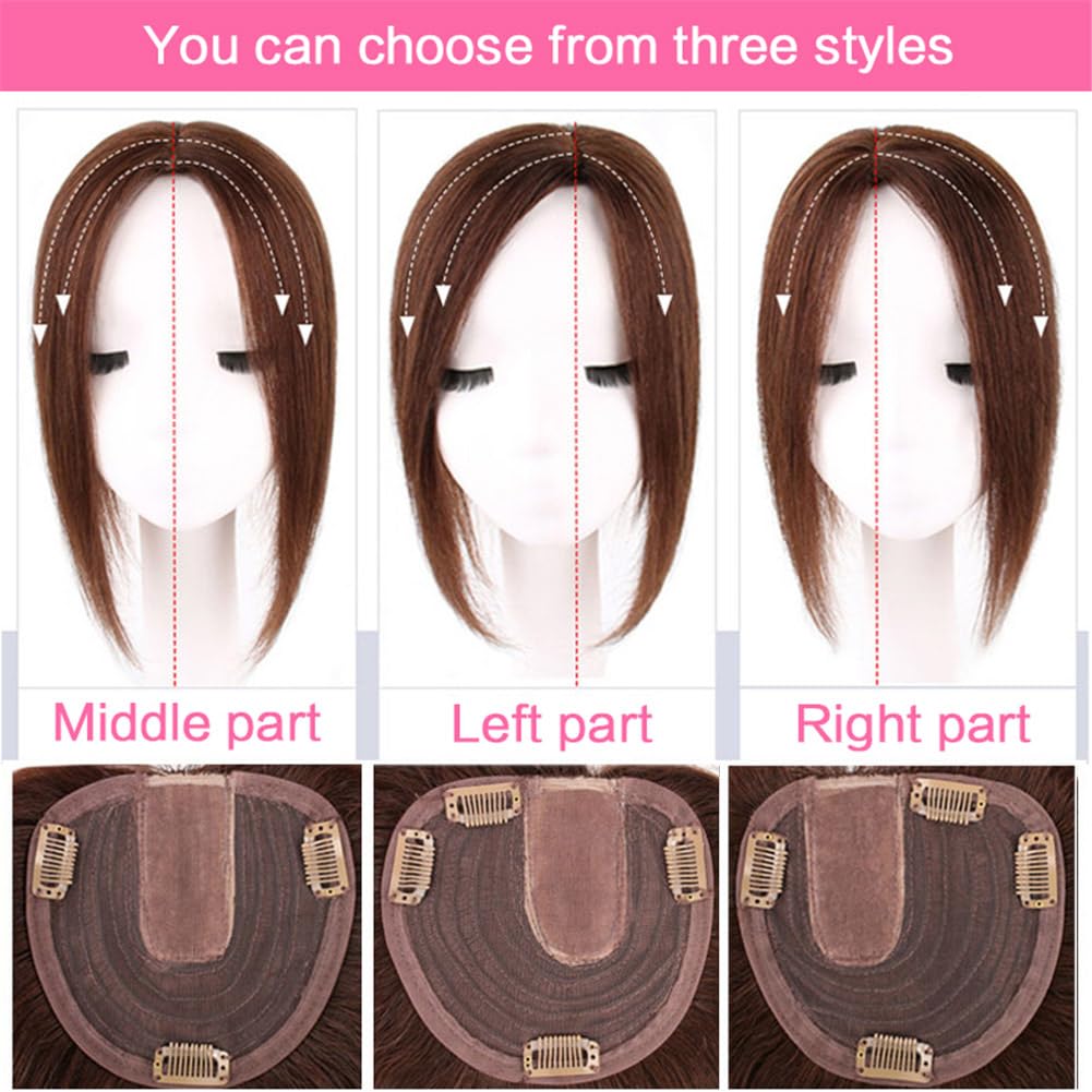 RemeeHi Kronen-Haar-Topper, Clip-on-Haarteil, Echthaar-Topper, Haarabdeckung für Damen, rechts, 30 cm, Dunkelbraun