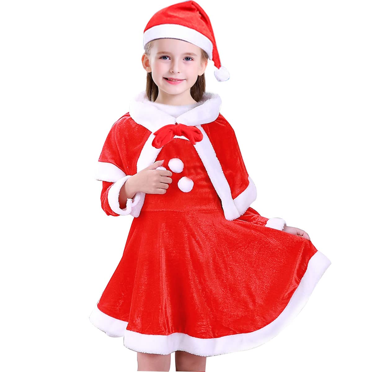 Vestito per Natale Bambina Abito Bimba Natalizio Costume Natale Bambina Vestiti di Natale Bambina Gonna Babbo Natale Bambina Vestito Bambina Natalizio Costume Babbo Natale Bambino (Red, 4-6 Years