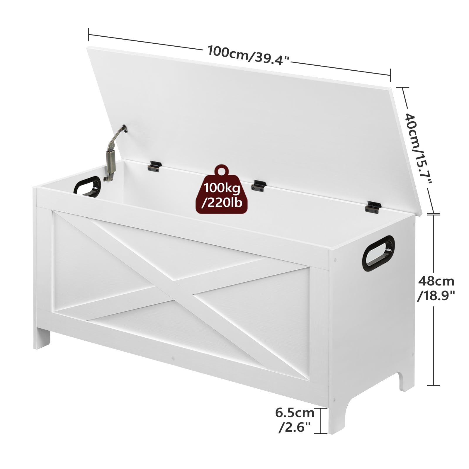 MAHANCRIS 100 CM Truhen, Sitzbank mit Stauraum, Aufbewahrungsschrank, Retro-Spielzeugkiste, Sitztruhe, 100 x 40 x 48 cm, für Wohnzimmer, Schlafzimmer, Weiß ASCWT48101Z1