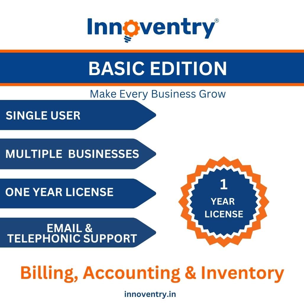 Innoventry – Basic Edition – Single User Yearly Offline License – (GST Ready Accounting, Inventory Management for Small and Medium Business )Email…