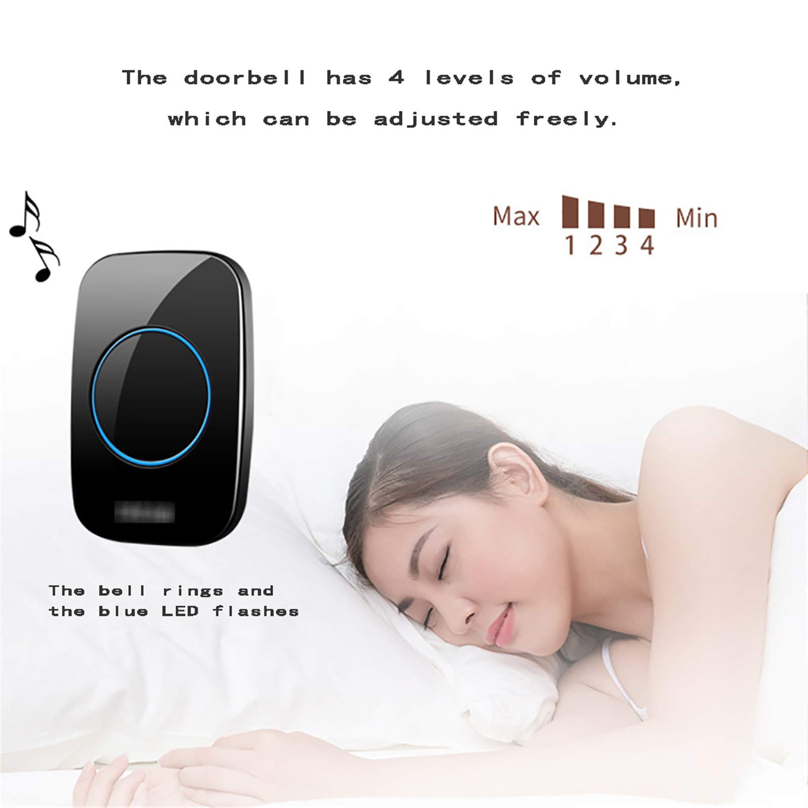 Campanello Wireless autogenerante, Kit Campanello Senza Fili Impermeabile, 3 ricevitori, 2 Pulsanti, 58 suonerie, 4 Livelli di Volume, Portata 650 Piedi, Nero