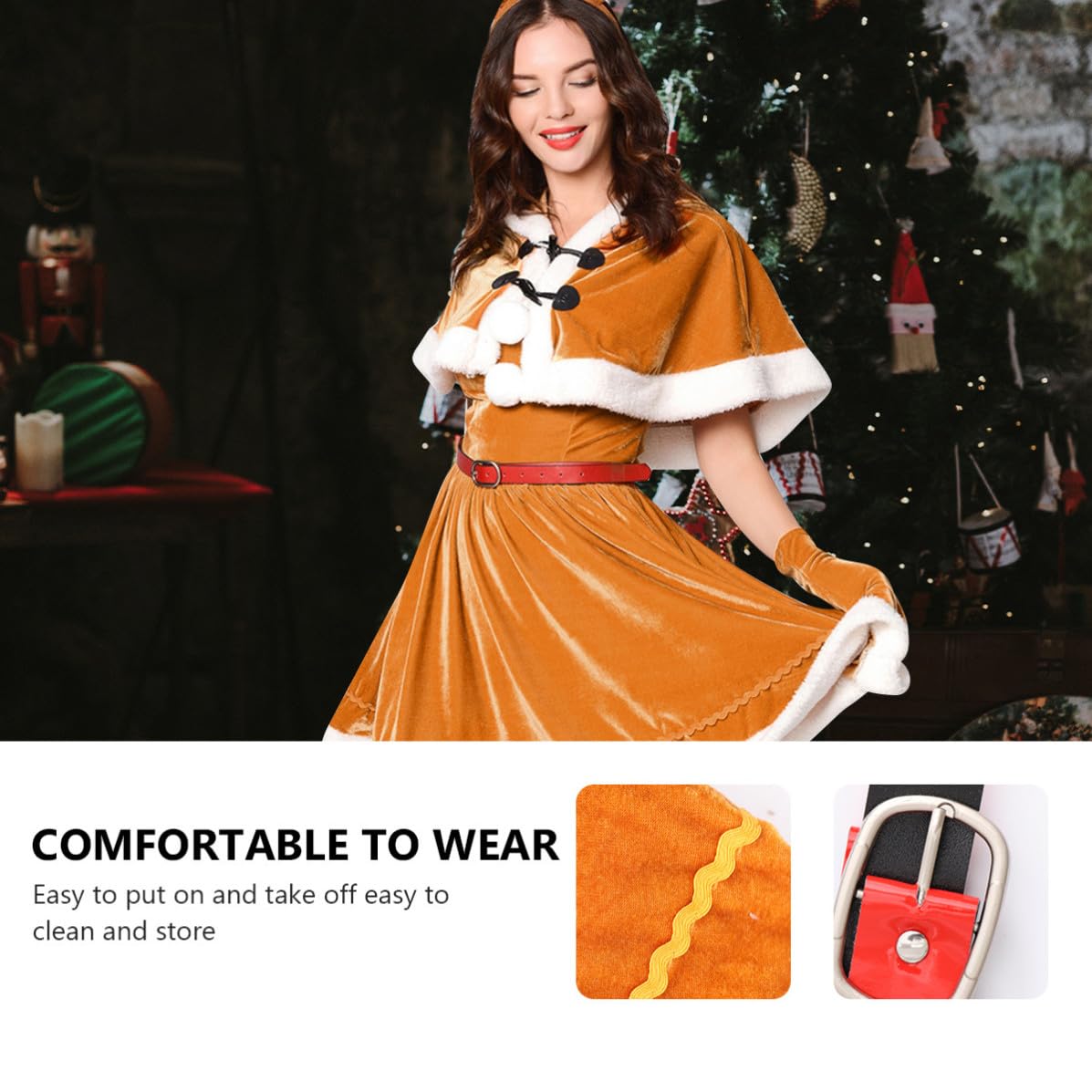Beavorty Disfraz de Poliéster para Niña Vestido Rojo de Cosplay Navideño Tela Cómoda y Cálida Adecuado para Fiesta y Ambiente Navideño Fiesta Ambiente