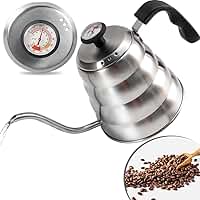 1,2L Chaleira Bico de Ganso, Chaleira Coffee com Termômetro, Chaleira de Aço Inoxidável com Bico Fino, Chaleira de Inox Polido, Chaleira Tipo Inox Bule Pescoco de Ganso