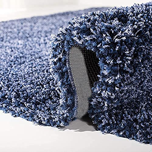 Image of F & B RUGS ; SUPERIOR QUALITY PRODUCTS Firoz and Brothers Handwoven Super Soft Indoor Modern Shag Microfibre Silky Fluffy Smooth 2x4 feet Navy Blue