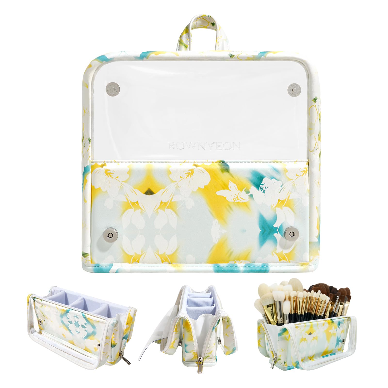 ROWNYEON Makeup Brush Bag, High Capacity Stand-Up Makeup Brush Holder, Travel Professional Cosmetic Bag Artist Organizer Bag Large Makeup Brush Case